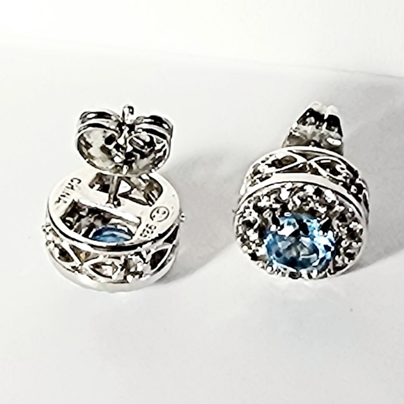 COPY - Sterling silver stud earrings with aquamarine cubic zirconia. - Picture 4 of 4